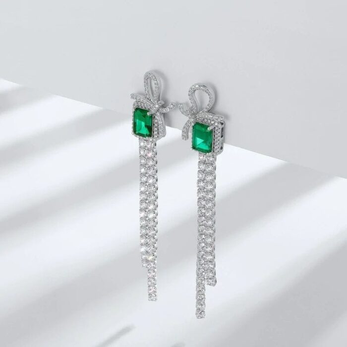 925 Silver Lab-Created Emerald Earrings - Model E-019 - Image 3
