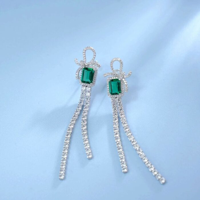 925 Silver Lab-Created Emerald Earrings - Model E-019 - Image 4