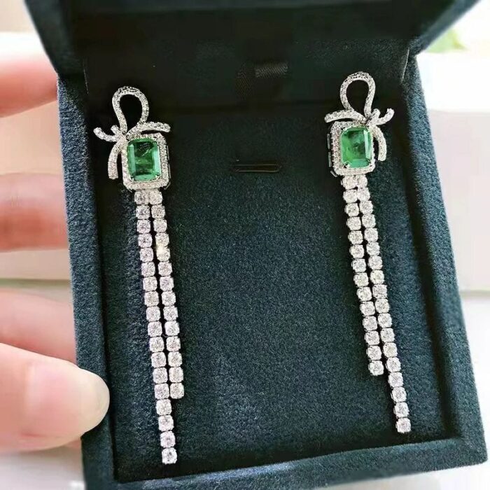 925 Silver Lab-Created Emerald Earrings - Model E-019 - Image 5