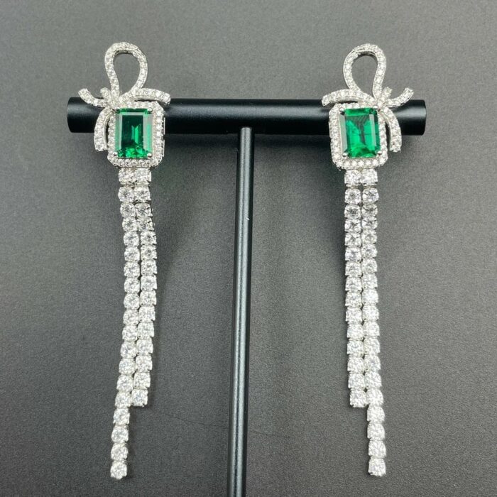 925 Silver Lab-Created Emerald Earrings - Model E-019 - Image 6
