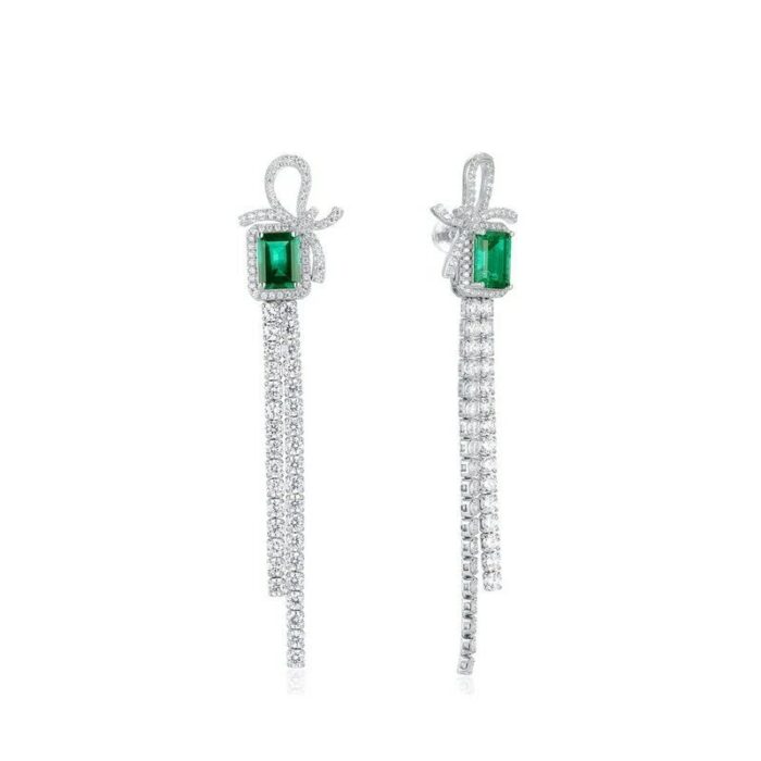 925 Silver Lab-Created Emerald Earrings - Model E-019 - Image 7