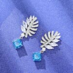925 Silver Blue Cubic Zirconia Earrings E-038B - Image 3
