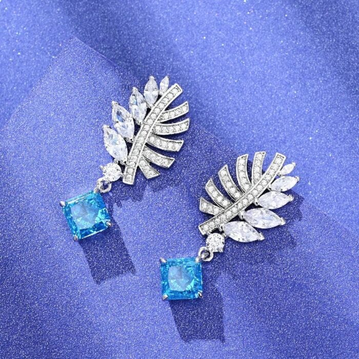 925 Silver Blue Cubic Zirconia Earrings E-038B - Image 3