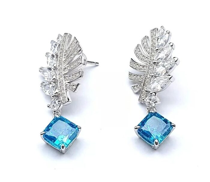 925 Silver Blue Cubic Zirconia Earrings E-038B - Image 2