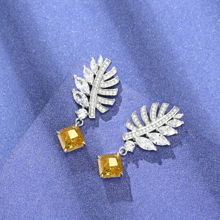925 Silver Yellow Cubic Zirconia Earrings E-038Y - Image 2