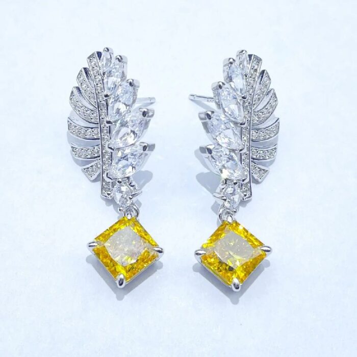 925 Silver Yellow Cubic Zirconia Earrings E-038Y - Image 3