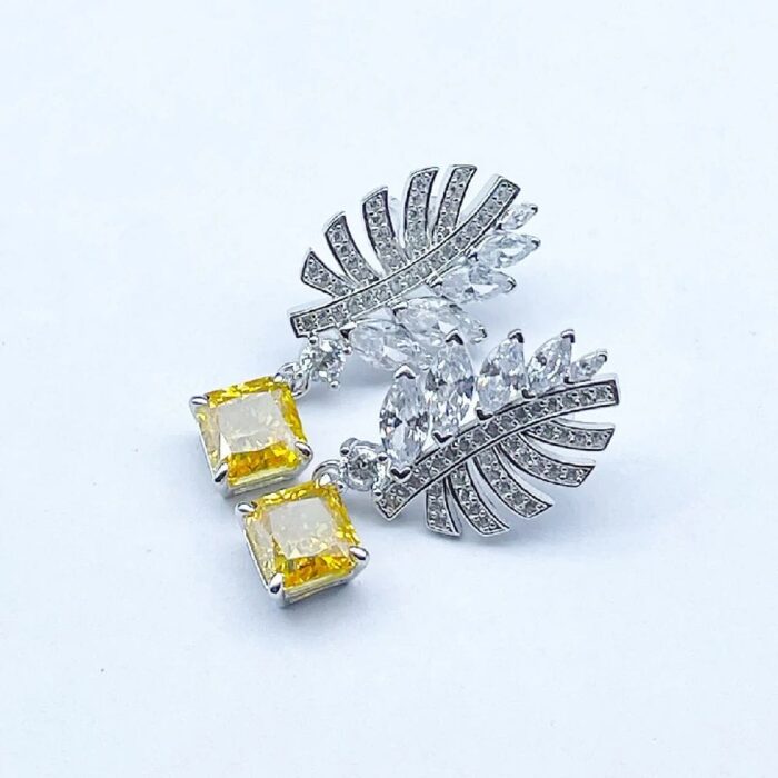 925 Silver Yellow Cubic Zirconia Earrings E-038Y - Image 4