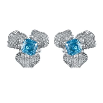 925 Silver Blue Cubic Zirconia Earrings E-040B