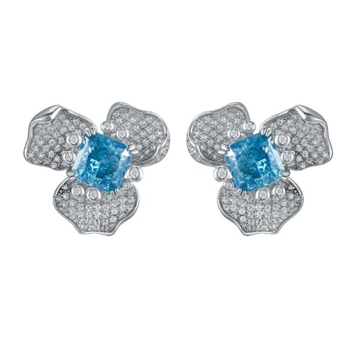 925 Silver Blue Cubic Zirconia Earrings E-040B - Image 1