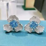 925 Silver Blue Cubic Zirconia Earrings E-040B - Image 2