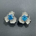 925 Silver Blue Cubic Zirconia Earrings E-040B - Image 3