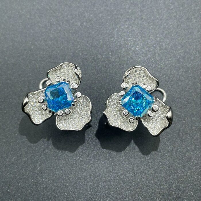 925 Silver Blue Cubic Zirconia Earrings E-040B - Image 3