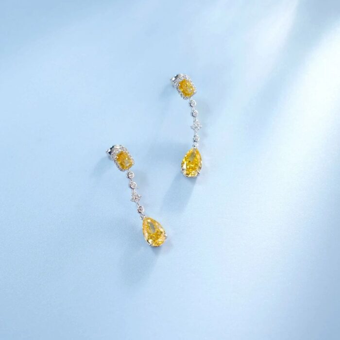 925 Silver Yellow Cubic Zirconia Earrings E0625Y - Image 4