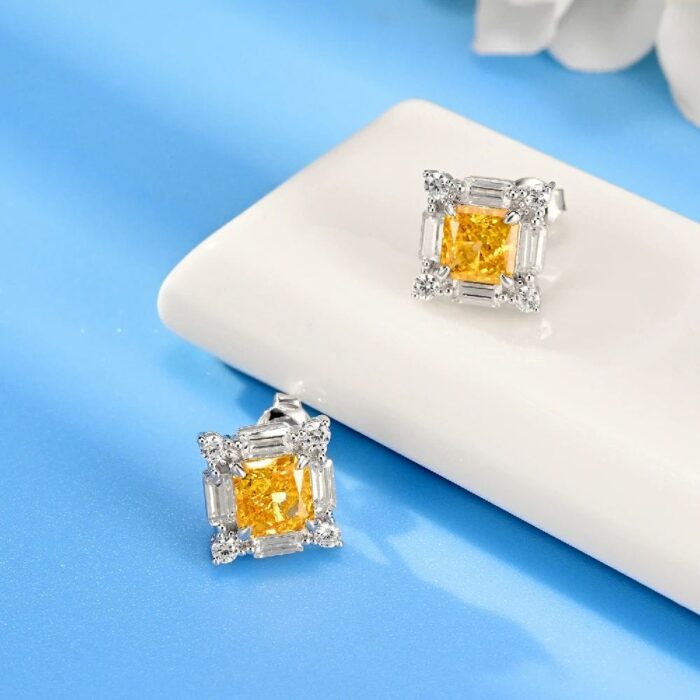 925 Silver Yellow Cubic Zirconia Earrings E0643Y - Image 2