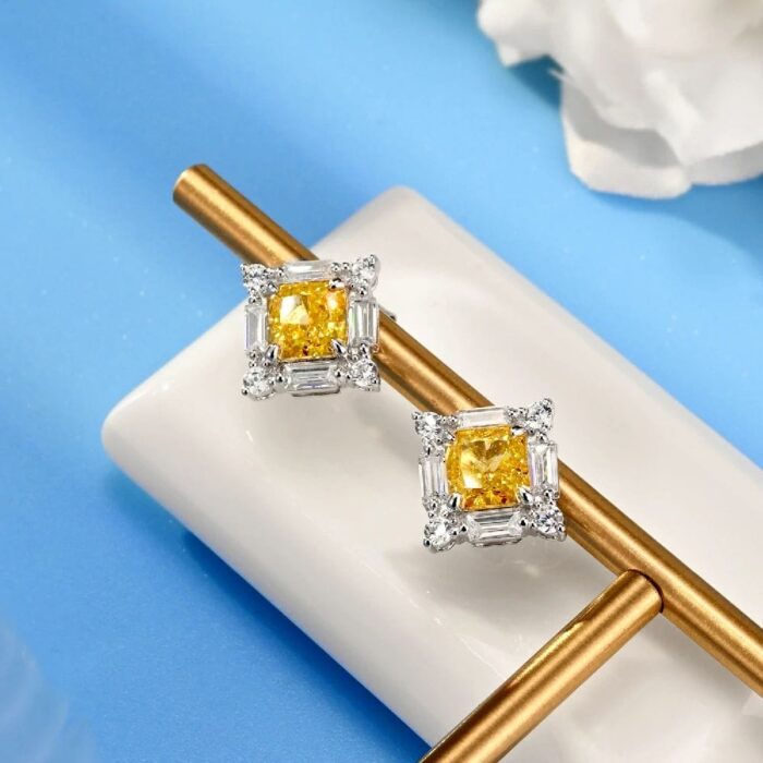 925 Silver Yellow Cubic Zirconia Earrings E0643Y - Image 3