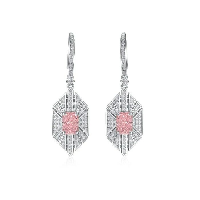 925 Silver Pink Cubic Zirconia Earrings E0676F - Image 1