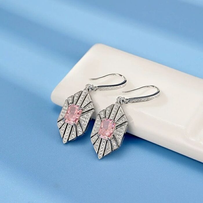 925 Silver Pink Cubic Zirconia Earrings E0676F - Image 2