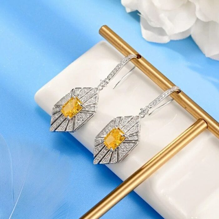 925 Silver Yellow Cubic Zirconia Earrings E0676Y - Image 3
