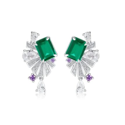 925 Silver Lab-Created Emerald Earrings - Model E0692