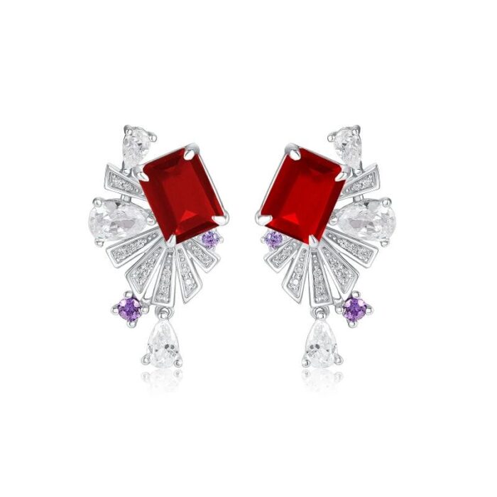 925 Silver Cultured Ruby Earrings E0692R - Image 1