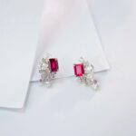 925 Silver Cultured Ruby Earrings E0692R - Image 2