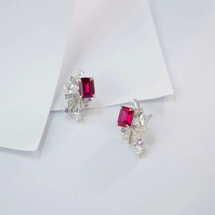 925 Silver Cultured Ruby Earrings E0692R - Image 3