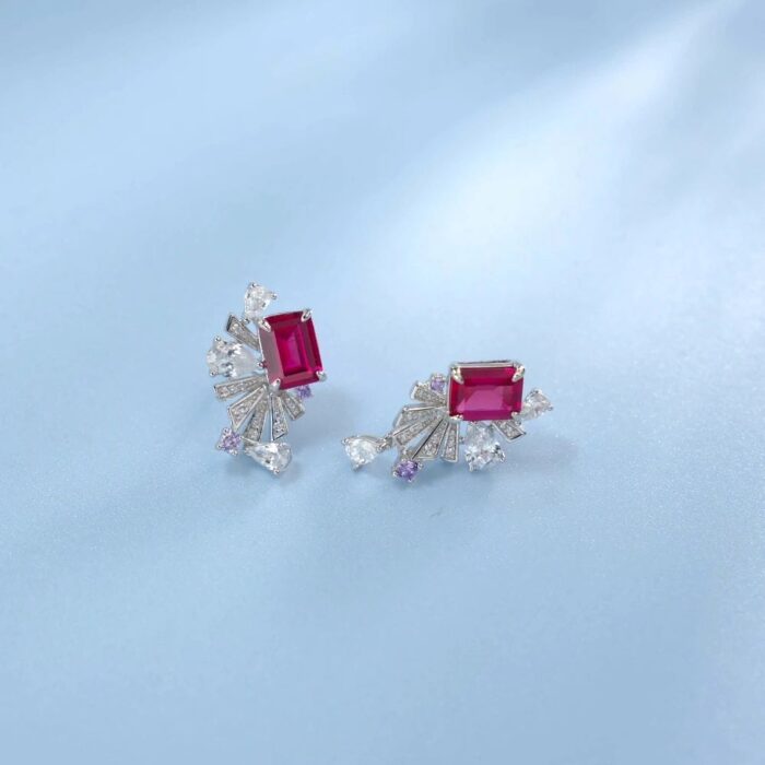 925 Silver Cultured Ruby Earrings E0692R - Image 4
