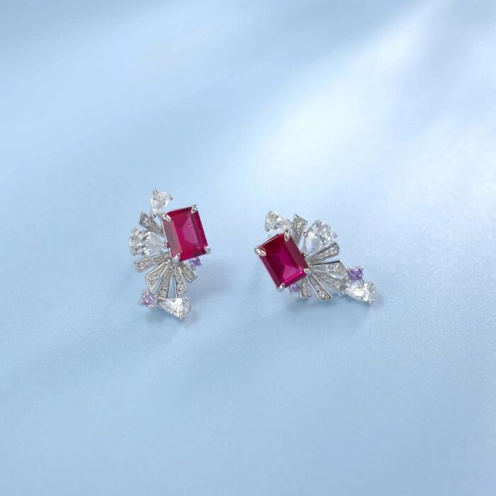 925 Silver Cultured Ruby Earrings E0692R - Image 5