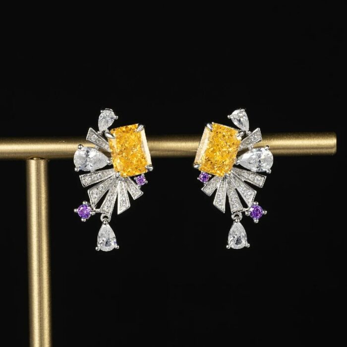 925 Silver Yellow Cubic Zirconia Earrings E0692Y - Image 3