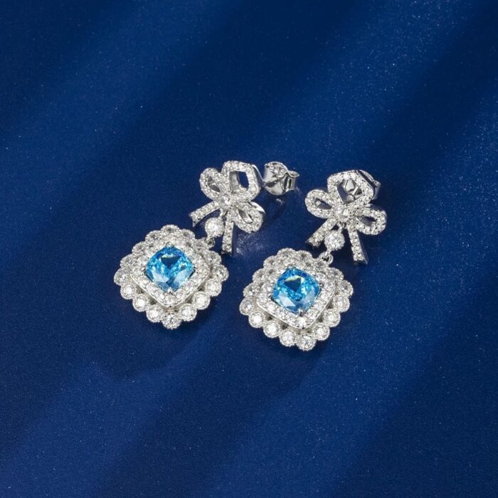 925 Silver Blue Cubic Zirconia Earrings E0698B - Image 2