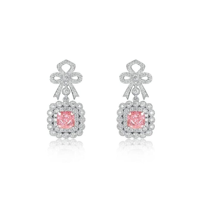 925 Silver Pink Cubic Zirconia Earrings E0698F - Image 1