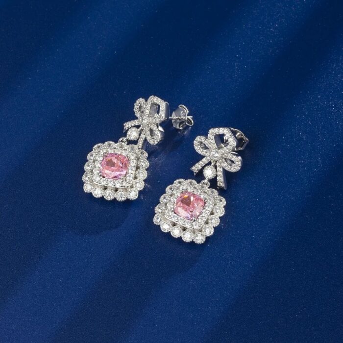 925 Silver Pink Cubic Zirconia Earrings E0698F - Image 2