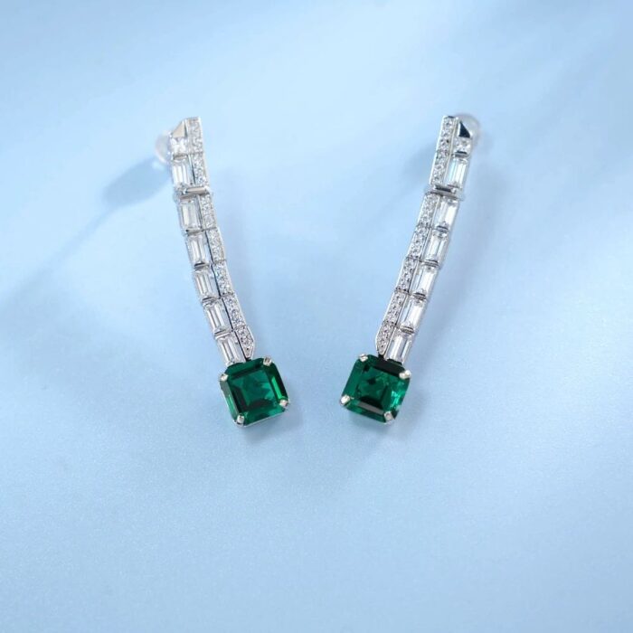 925 Silver Lab-Created Emerald Earrings - Model E0758 - Image 3