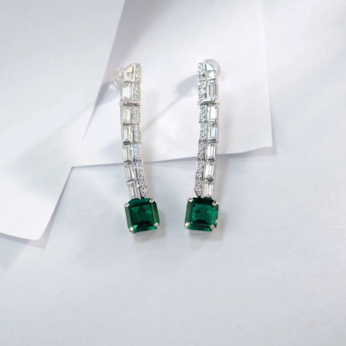 925 Silver Lab-Created Emerald Earrings - Model E0758 - Image 5