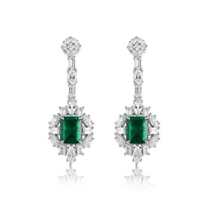 925 Silver Lab-Created Emerald Earrings - Model E0812