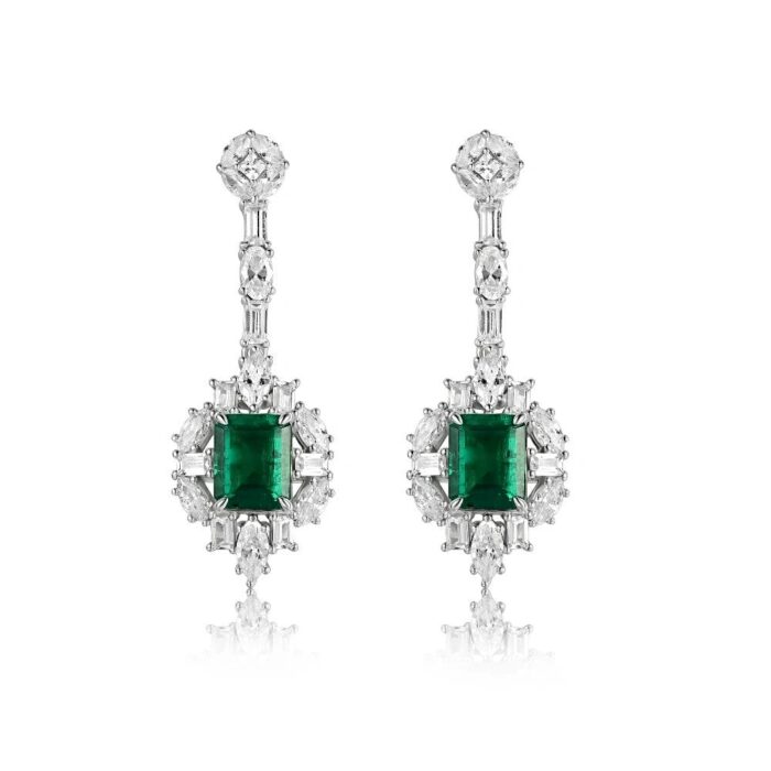 925 Silver Lab-Created Emerald Earrings - Model E0812 - Image 1