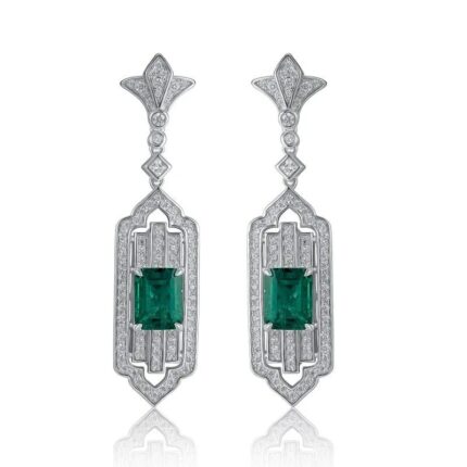 925 Silver Lab-Created Emerald Earrings - Model E0825