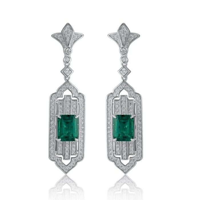 925 Silver Lab-Created Emerald Earrings - Model E0825 - Image 1