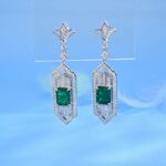 925 Silver Lab-Created Emerald Earrings - Model E0825 - Image 2