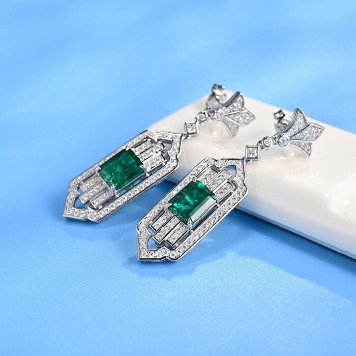 925 Silver Lab-Created Emerald Earrings - Model E0825 - Image 3