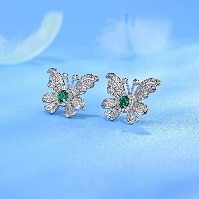 925 Silver Lab-Created Emerald Earrings - Model E0852 - Image 2