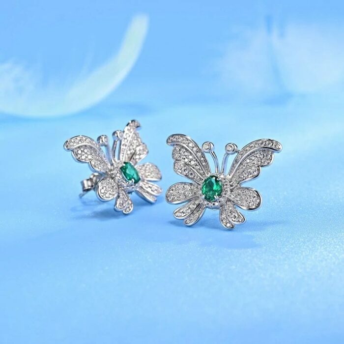 925 Silver Lab-Created Emerald Earrings - Model E0852 - Image 3