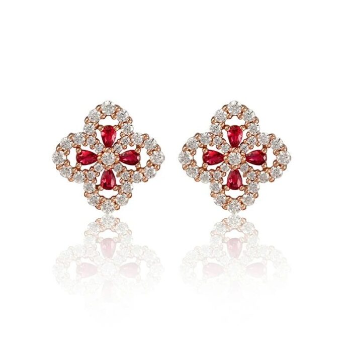 925 Silver Cultured Ruby Earrings E0963 - Image 1
