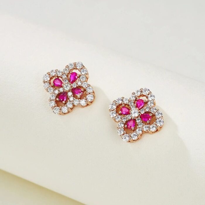 925 Silver Cultured Ruby Earrings E0963 - Image 2