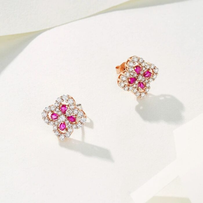 925 Silver Cultured Ruby Earrings E0963 - Image 3