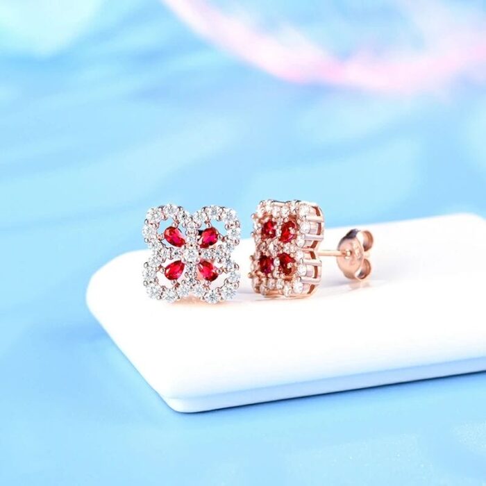 925 Silver Cultured Ruby Earrings E0963 - Image 4