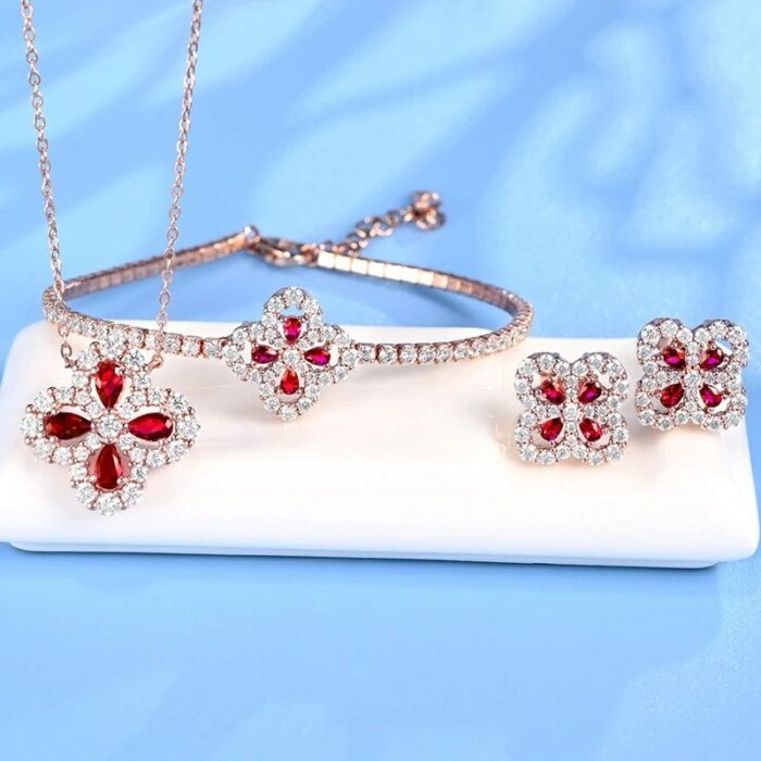 925 Silver Cultured Ruby Earrings E0963 - Image 5