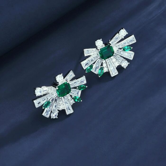 925 Silver Lab-Created Emerald Earrings - Model E1483 - Image 3