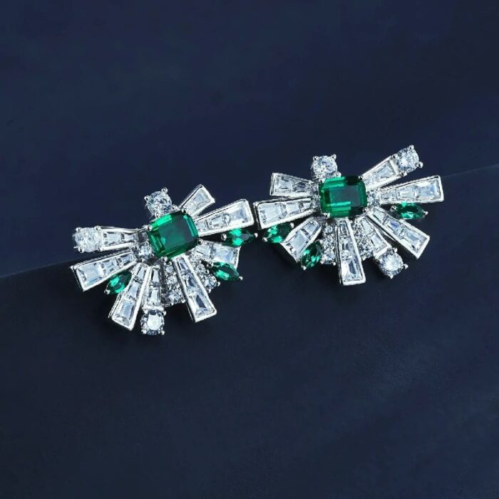 925 Silver Lab-Created Emerald Earrings - Model E1483 - Image 2