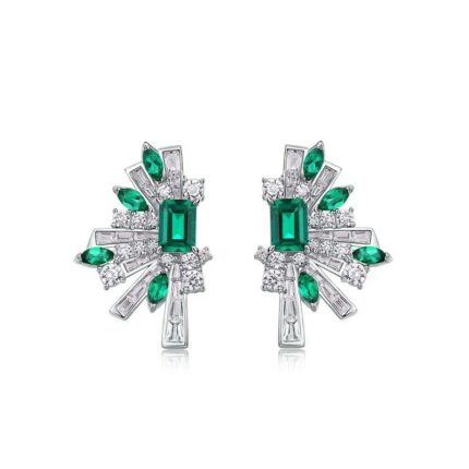 925 Silver Lab-Created Emerald Earrings - Model E1483